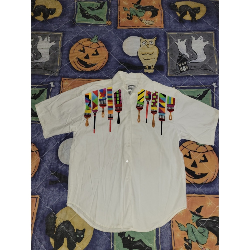 Vintage‎ Colorful Button Down Shirt Jill Rogers Shirt Artsy Painters Retro Large